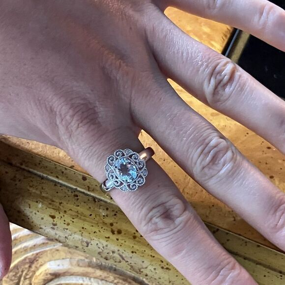 Natural Aquamarine Sterling Silver Ring Size 8.75 - Picture 4 of 9